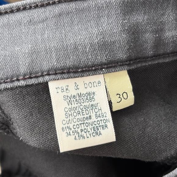 Rag & Bone Slim Leg Sz 30x31 Gray Light Black Mid Rise Stretchy Jeans 8492 - Picture 6 of 6